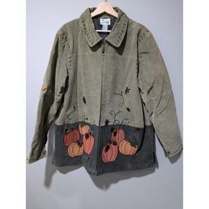 The Quacker Factory Green Leather Suede Fall Pumpkin Zip‎ Jacket XL
